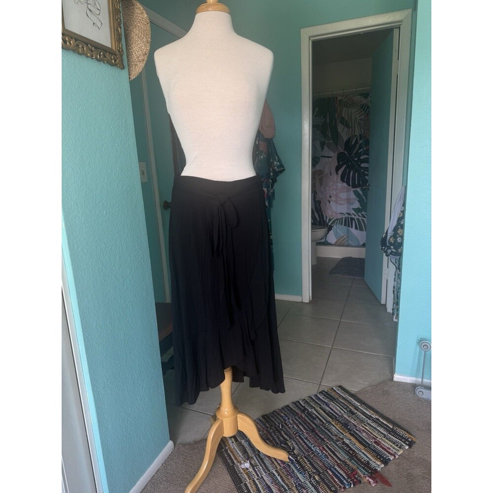 NEW Gap Black Maxi Skirt Tie Waist Ruffle Hem Large Tall NWT Cooling Resort - Picture 8 of 10